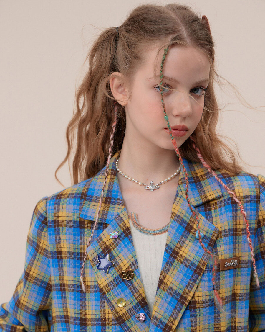good manners oversized plaid blazer