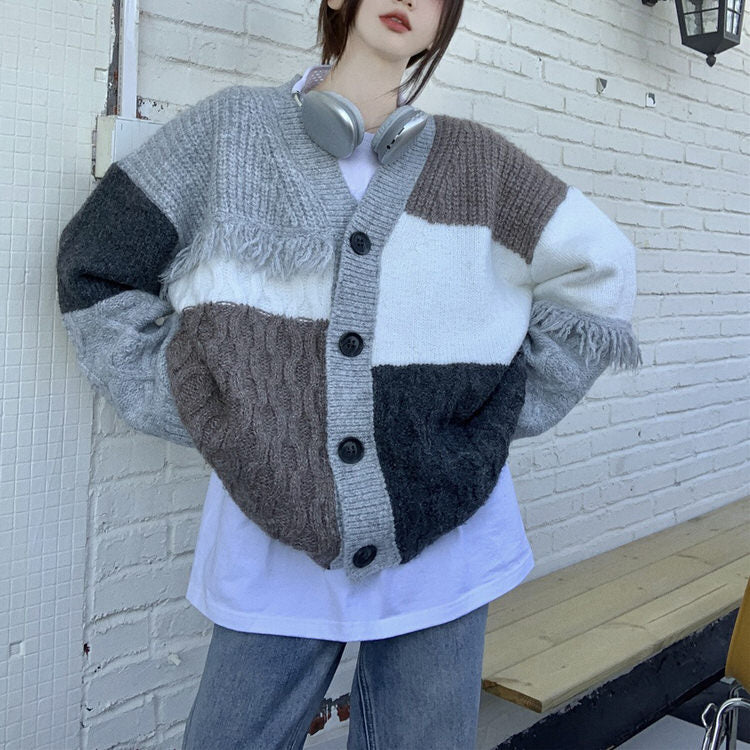 grey fringe grandma cardigan