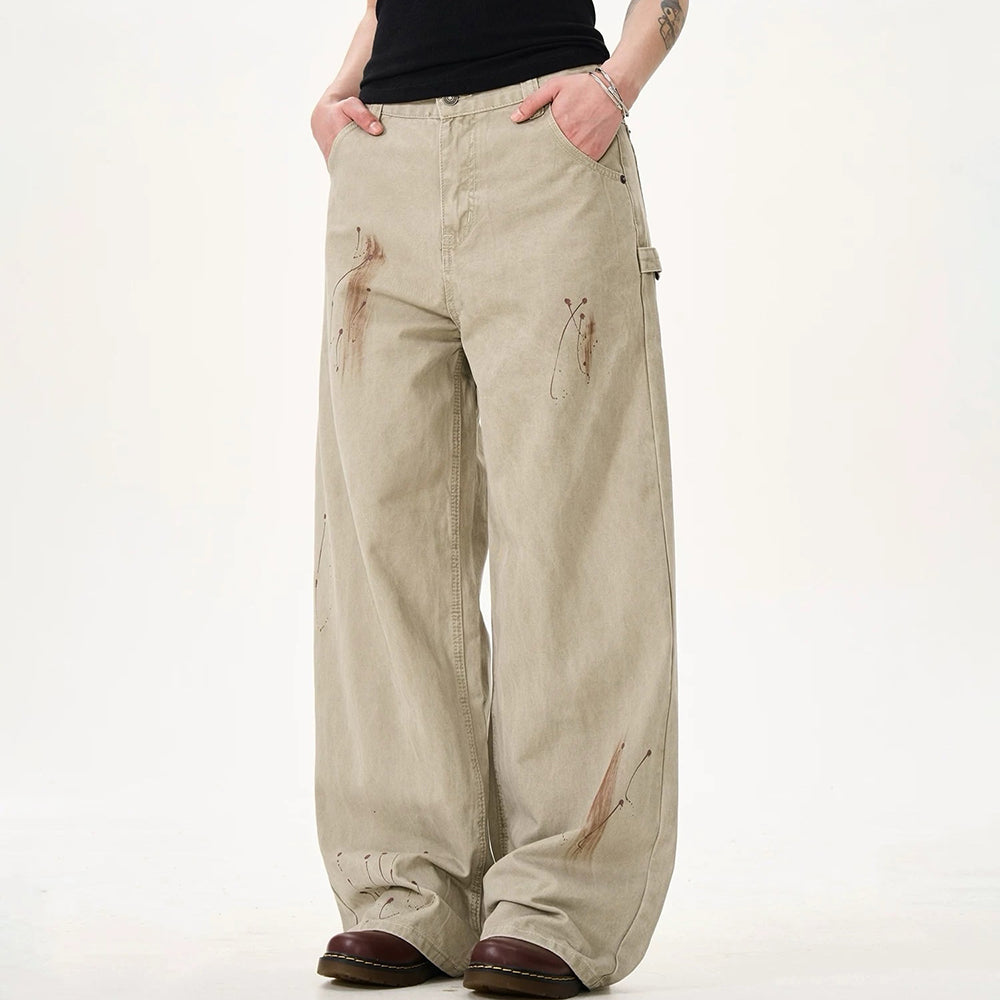 handprint wide leg jeans