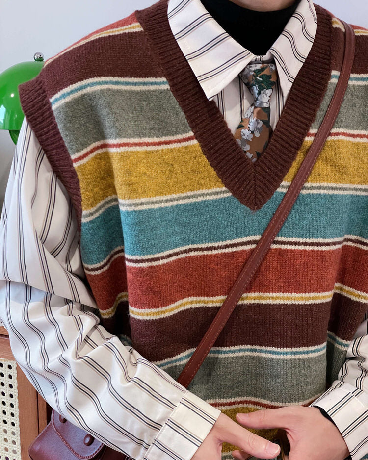 prep school striped knit vest