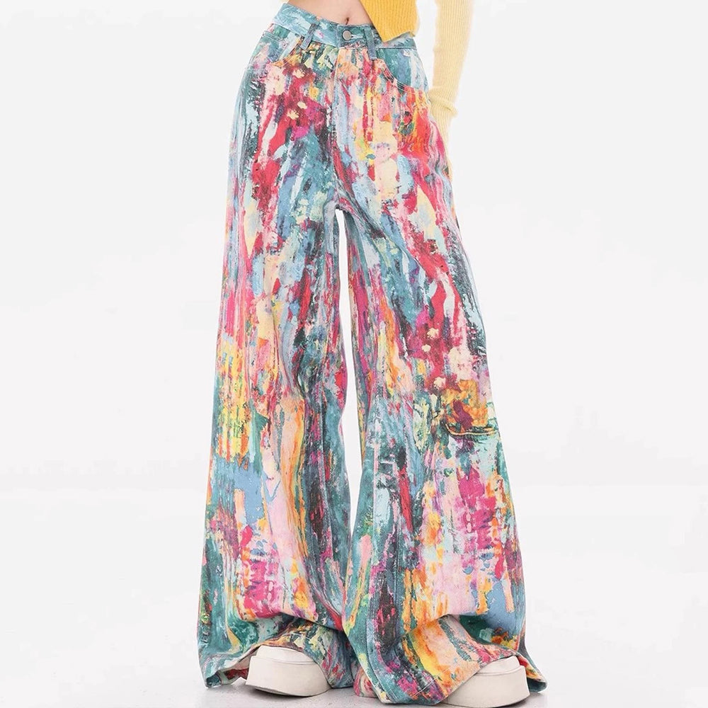 tie dye wide leg jeans